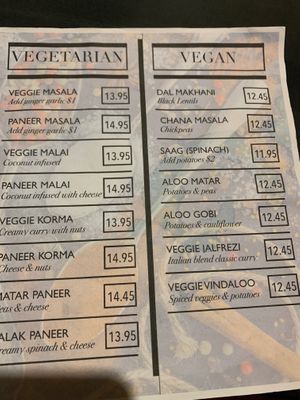 Serves meat, but also has a separate vegetarian and vegan menu. at Cafe India in Visalia