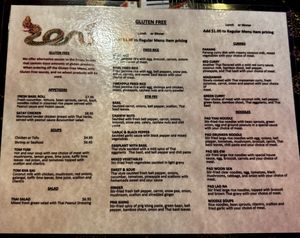 Gluten Free Menu  at Si-am Thaimerican Restaurant in Tampa