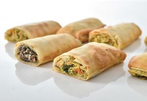 Mushroom pie with vegan cheese and truffle oil + Pie with vegetables and vegan cheese at Zorbas Bakery in Paphos