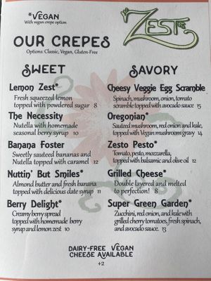 Menu as of November 2021 at Zest Garden Cafe in Lincoln City