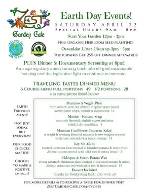 Earth Day Celebrations - 100% vegan 6 course dinner!  at Zest Garden Cafe in Lincoln City