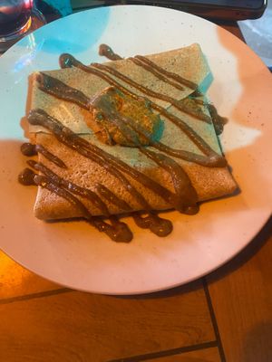 Pumpkin cheese crepe(tastes like pumpkin cheesecake-so good) at Zest Garden Cafe in Lincoln City