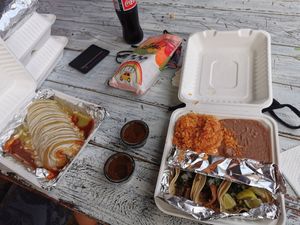 Outdoor seating and nachos and more to go! at Gordos Mexican Food in Waialua