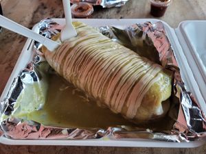 Green wet burrito at Gordos Mexican Food in Waialua