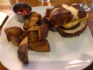 vegan breakfast sandwich and potatoes at Cafe Nola in Frederick