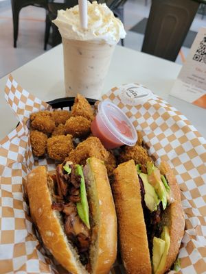 bbqueen & Mac-&-Cheese bites & peanut-butter brownie shake at fakc-yeah - Cloud kitchen in Mexico City