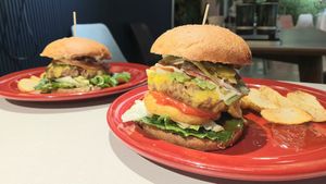 two kinds of burgers: Jalapeno Burger & Wasabi Avocado Burger at Style Vegan - 스타일비건 in Seoul