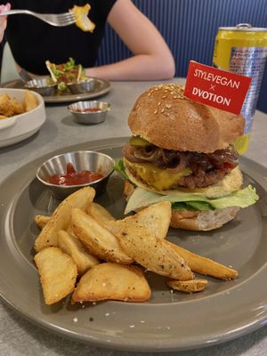Vegan cheeseburger with vegan egg  at Style Vegan - 스타일비건 in Seoul