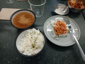 miso soup and rice at Lucky Tortoise Dumpling Company - Temple Bar in Dublin