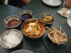 various sides (kim chi in the middle) at Lucky Tortoise Dumpling Company - Temple Bar in Dublin