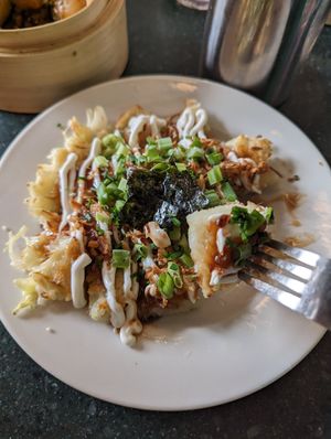 Vegan okonomiyaki made vegan. I was skeptical but staff said it was 🤷🏼‍♀️ at Lucky Tortoise Dumpling Company - Temple Bar in Dublin
