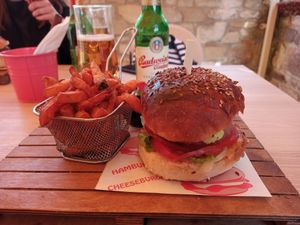 Next level burger, comes with sweet potato fries at Domenico in Varazdin