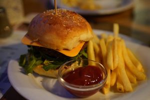 Vegan burger and fries  at Domenico in Varazdin