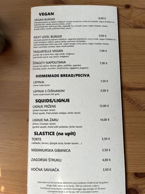 Last page of the menu, with vegan dishes  at Domenico in Varazdin