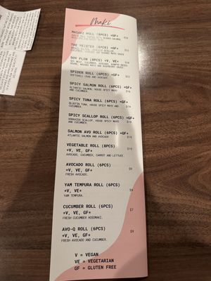 Separate vegan menu   at Masaki Sushi in Niagara-on-the-lake