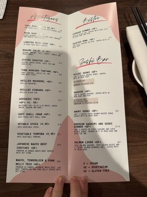 Vegan menu clearly marked   at Masaki Sushi in Niagara-on-the-lake