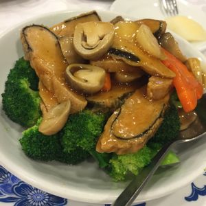 Broccoli with veg fish at Man Bo Vegetarian in Kowloon