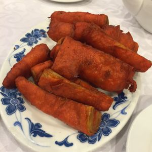 Deep fried mock pork intestine  at Man Bo Vegetarian in Kowloon