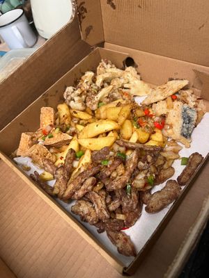 Box with salt and pepper chips and other vegan meat delights at Choi Gan in Clitheroe