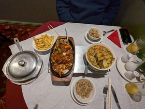 Vegan steak in Cantonese sauce, Special vegan curry with vegan fried rice at Choi Gan in Clitheroe