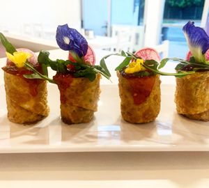 Fried roll with mushrooms, onions and beets at NA NA  in Playa Del Carmen