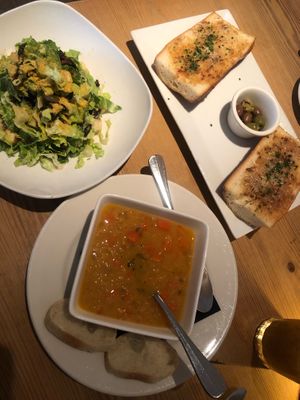 Cesar Salad. Soup, and Garlic Bread  at Blossom Restaurant on University in New York City