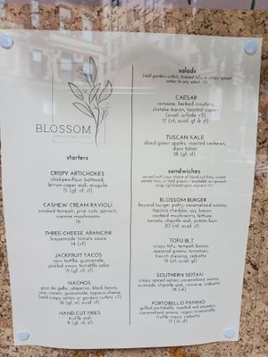 Menu 2/2 at Blossom Restaurant on University in New York City