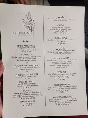 Menu 1/2 at Blossom Restaurant on University in New York City