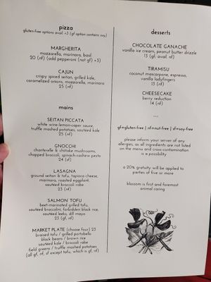 Menu 2/2 at Blossom Restaurant on University in New York City