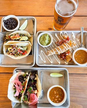 Mushroom Asado on the top left at Beerburg Brewing in Austin