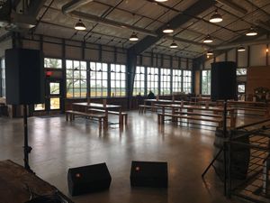 Large spaced out taproom with amazing hill country views at Beerburg Brewing in Austin