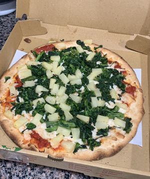 GF Broccoli Rabe & Pineapple Pizzaa  at Gino's Pizzeria in Poughkeepsie
