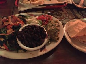 Veggie fajitas sans cheese and sour cream and with corn tortillas  at Juan's Flying Burrito - Lower Garden District in New Orleans