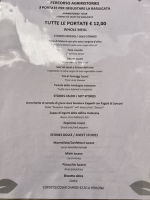 Tasting menu that can be presented vegan  at Agriristories in Matera