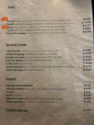 Vegan options are red  at Pane e Pomodoro in Matera