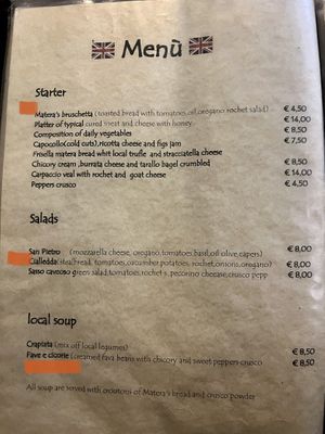 Vegan options are red  at Pane e Pomodoro in Matera