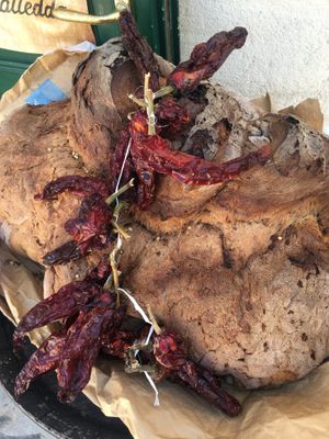 Matera bread and peperone crusco  at Pane e Pomodoro in Matera