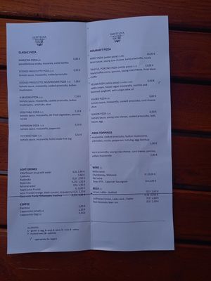 Speisekarte  at Gostilna Skok in Sezana