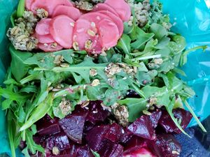 Beet salad with garlic dressing and pickled radishes at Grazery in Carlisle