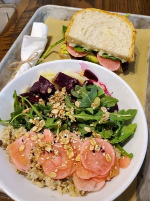 Half shroom stack, half beet salad at Grazery in Carlisle