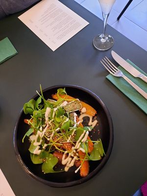 Sweet potato with vegan cheese at Vangroenten in Hasselt