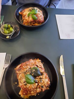 Lasagne with vegan cheese at Vangroenten in Hasselt