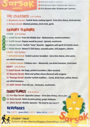 English menu as of Nov. 2021 at Sarsak in Istanbul