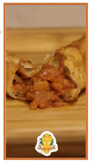 Antebî Sarsak with potatoes and muhammara... spice rich and vegan! at Sarsak in Istanbul