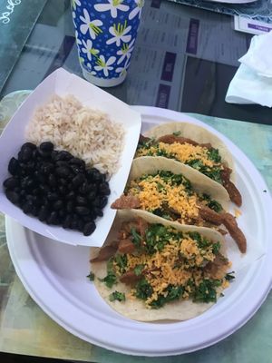 Tacos and rice and beans at Veggie Del Sol in South Padre Island