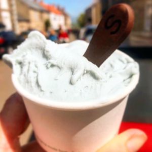 Edible spoon at Pilgrims Fudge Kitchen and Gelateria in Lindisfarne
