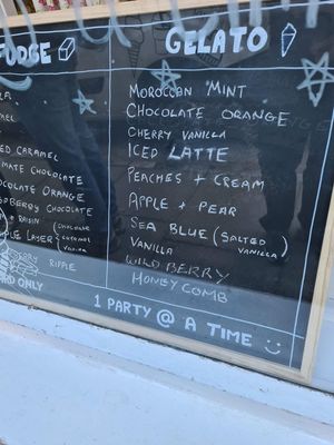 Menu example at Pilgrims Fudge Kitchen and Gelateria in Lindisfarne