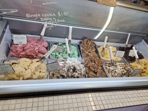 All ice creams are vegan. at Pilgrims Fudge Kitchen and Gelateria in Lindisfarne