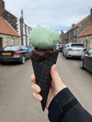 Mint choc chip   at Pilgrims Fudge Kitchen and Gelateria in Lindisfarne