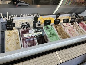 Flavour selection   at Pilgrims Fudge Kitchen and Gelateria in Lindisfarne